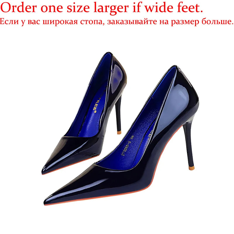 Lunivop  Women New Fashion Dark Blue 9.5cm High Heels Pumps Lady Chic Patent Leather Stiletto Shoes Female Elegant Premium Dress Shoes