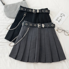 Lunivop Punk Mini Skirt With Chain Belt Rock Girl Cheerleading Belted Pleated Skirt Women Alt-girl Egirl Y2K Outfit