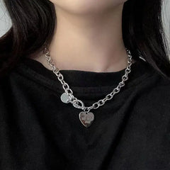 Lunivop Collar Heart Necklace For Women Punk Stainless Steel Chain Hip Hop Fashion Simple Letter Chokers Statement Goth Jewelry