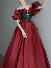 Lunivop  French Elegant One Shoulder Wedding Party Dresses Pleated Puff Sleeve Princess Prom Dress Temperament Simple Evening formal dress