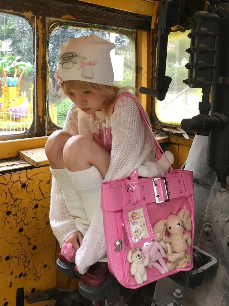 Lunivop Harajuku Pink Ita Bags Women Japanese Transparent Pu Leather Large Capacity Tote Bag Female Hot Girls Handbag Aesthetic