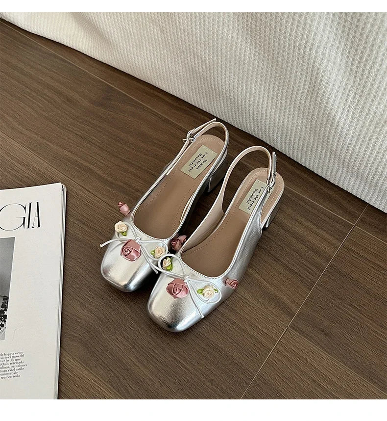 Lunivop Medium Heeled Mary Jane Single Shoes New Women Shoes Fashion Elegant Flower Bow Pumps Square Toe Thick Heeled Ballet Shoes