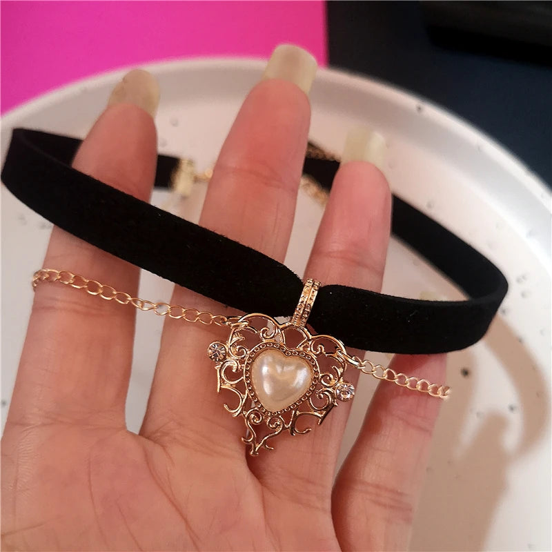 Lunivop Kpop Goth Vintage Harajuku Cute Heart Bowknot Cross Pendant Pearl Choker Necklace For Women Girls Aesthetic Y2k Charm Jewelry