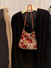 Lunivop  Niche Large Capacity Handbag Commuting Bag Sequin Flower Chain Strap Single Shoulder Crossbody Bags black bag tote bag