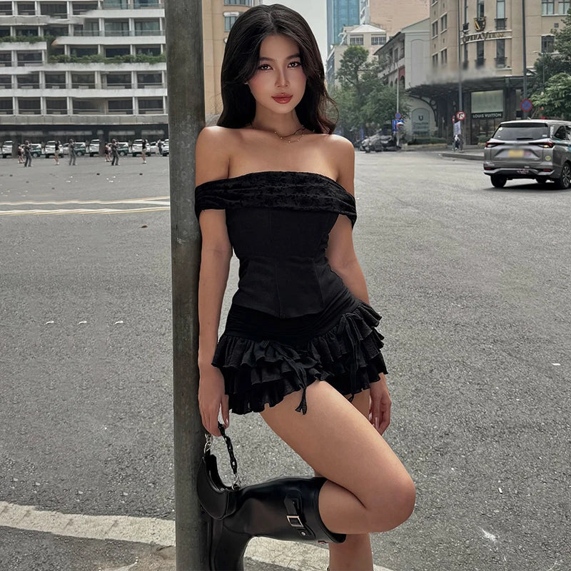 Lunivop   Off Shoulder Solid Sexy Fashion Backless Strapless Fairycore Skirt Set 2025 Spring New Prom Party Evening 2 Pieces Set