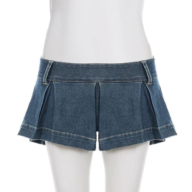 Lunivop New Retro Sexy Women Summer Low Waist Mini Pleated Denim Shorts Skirt Fashionable Street Y2k Harajuku Goth Shorts