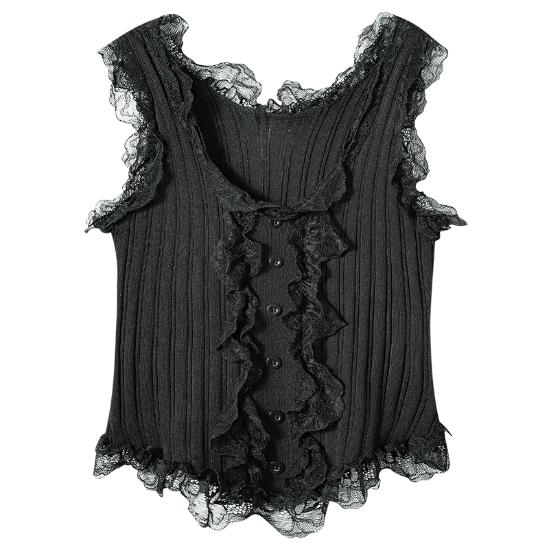 Lunivop Lace Trim Tank Tops Sleeveless Square Neck Rib Knit Tank Crop Top Women Teengirl Camis and Tanks Summer Fairycore  Outfit