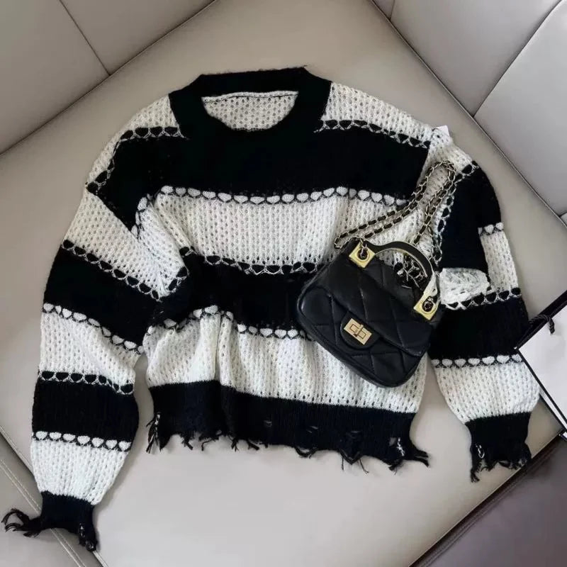 Lunivop Ripped Knit Sweater for Women Pullovers Sheer Hollow Out Cozy Distressed Sweater Jumper Teen-girl Y2K Grunge Outfit