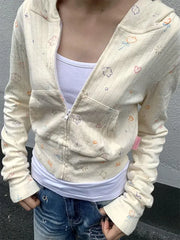 Lunivop  Sweet Floral Print Hoodie Sweatshirts Autumn New Slim Fit Tops Mujer Y2k Grunge Long Sleeve Zipper Cardigan Jackets