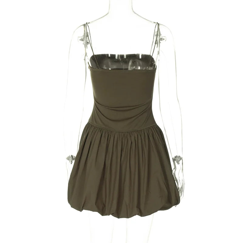 Lunivop Sleeveless Ruffles Short Women'S Dresses Elegant Evening Party Fashion 2024 Solid Bud Bubble Dress Y2K Korean Clothing