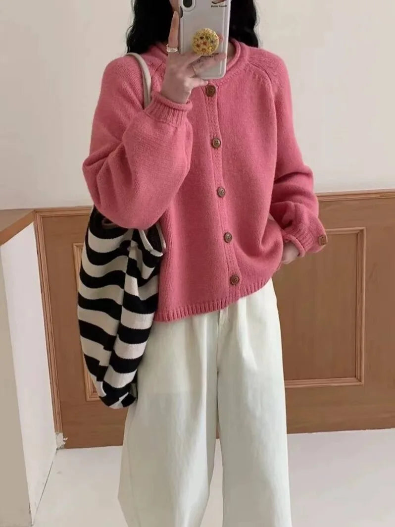 Lunivop Women Sweater Cardigan Soft Knitted Button-Down Long Sleeve Plain Sweater Jacket Top Fall Winter Korean Ladies Chic Outfit