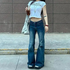 Lunivop  Hot Girls Low Waist Flared Jeans Woman High Street Y2K Stretchy Slim Denim Pants Female Vintage Classic Punk Long Trousers