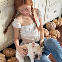 Lunivop   Temperament Casual Y2K Backless Crop Tops Summer Square Neck Raglan Sleeve Button Fit Tube Top Vacation Women's Vest