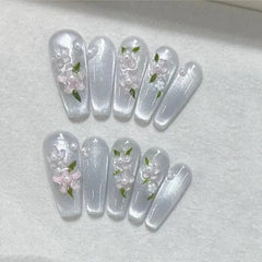 Lunivop  10pcs Handmade Press Ons Nails Summer 3d Flower Decoration for False Nails Cat Eye Aesthetic Fake Nail Artificial Finger Nails