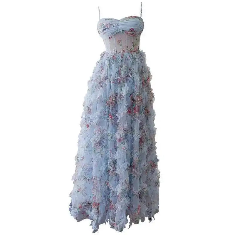 Lunivop  2025 Spring New Floral Ruffle Decoration Romantic Women Dress Sleeveless Layered Tulle Print Elegant Dresses Female