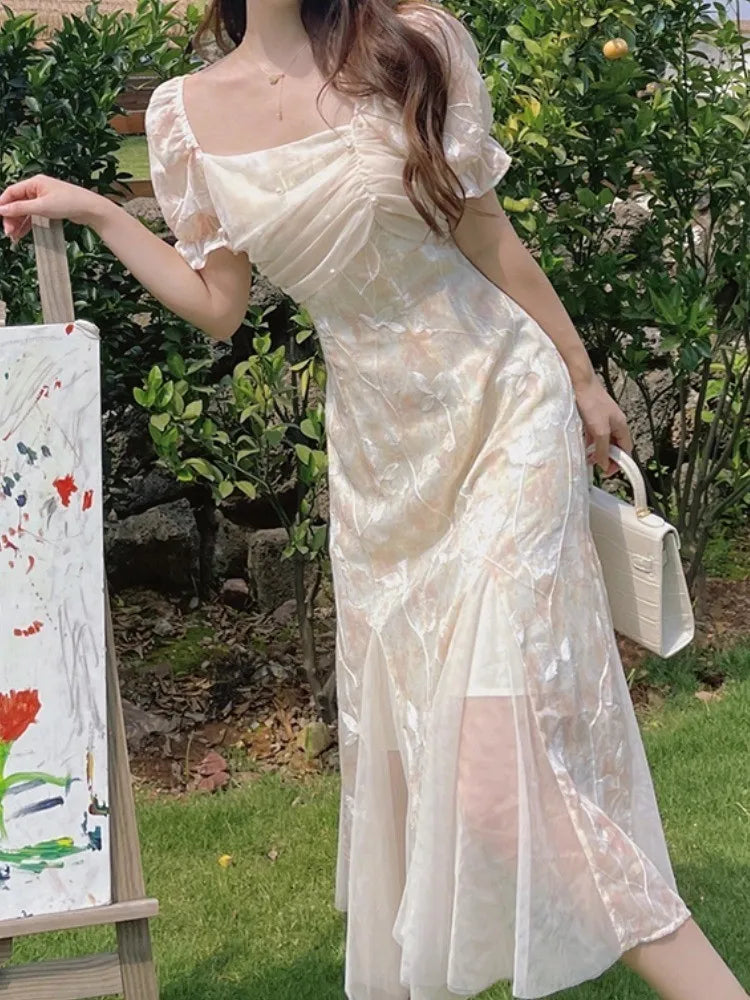 Lunivop  Women Fashion New Elegant Casual Dress Summer Vintage Chic Slim Floral Party Birthday Vestidos Female Clothes Long Robe