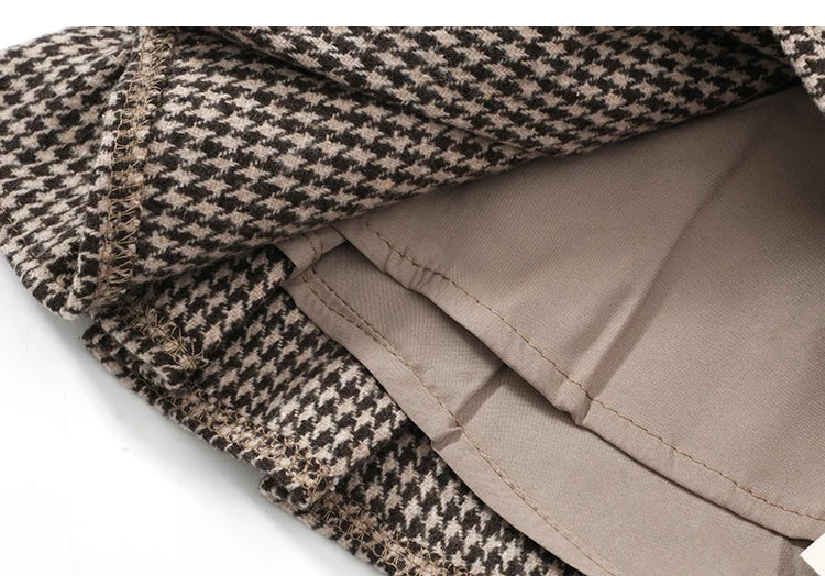 Lunivop Y2K Low Rise Houndstooth Mini Skirt with Belt Woolen Pleated Mini Skirt Ladies Autumn Winter Outfit