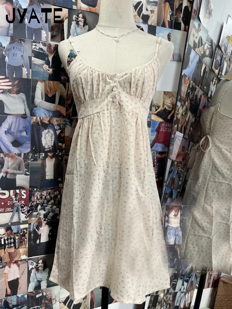 Lunivop  Floral Embroidery Lace Trim A-line Dress Women New Lace-up Buttons Sleeveless Mini Dresses Preppy Style Sweet Short Vestido Y2K
