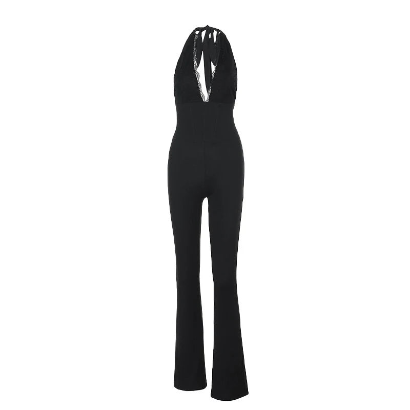 Lunivop  BKLD Club Street Style Sexy Casual One-piece Romper Overalls Women's Sleeveless Open Back Lace Patchwork Skinny Lace-up Jumpsuit