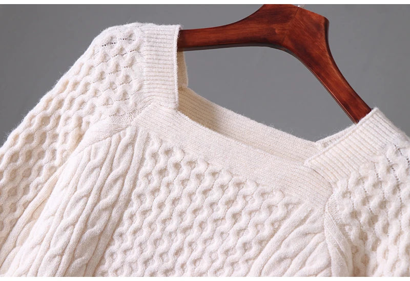 Lunivop Square Neck Knitted Sweater Long Sleeve Cable-knit Crop Jumper Women's Pulover Teen-girl Fall Winter 2025 Basic Outfit