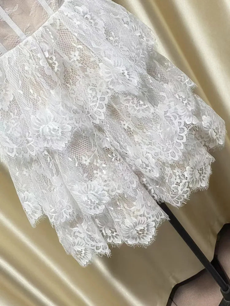 Lunivop Fashion Casual Lace Dress Women's Half High Collar Sleeveless A Line Dresses 2025 Summer New Tide