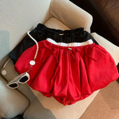 Lunivop  Sweet Spice Girls Bow Cloud Femme Pantalon Bud Ball Gown Short Slim Shorts All-match Ruched French Casual High Waist Pant