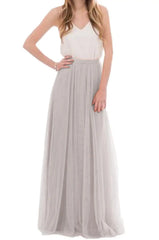 Lunivop  Elegant Mesh Long Tulle Skirts Elastic Band Multi Layers Floor Length Bridesmaid Maxi Long Skirt Solid Color