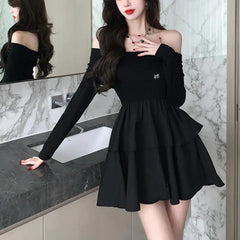 Lunivop  Slim Fit A-Line Dr Women's Spring Autumn Sweet Spicy Bla  Dr Long Sve High Waist Gentle Sle Basic Model