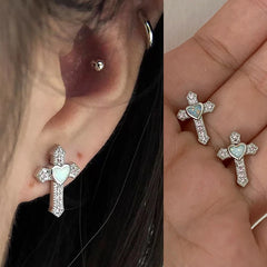 Lunivop Love Heart Cross Medical Grade 316L Stainless Steel Ear Bone Nail Shiny Y2K Silver Color Rhinestone Earring Cochlear accessories