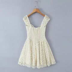 Lunivop  Summer Women Sexy Off Shoulder Short Sleeve Lace Mini Dresses Party Robe
