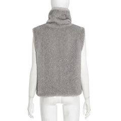 Lunivop  Women Furry Faux Fur Vests Fall Winter Turtleneck Sleeveless Warm Casual Streetwear Jackets Tops Fashion Coat Outerwear