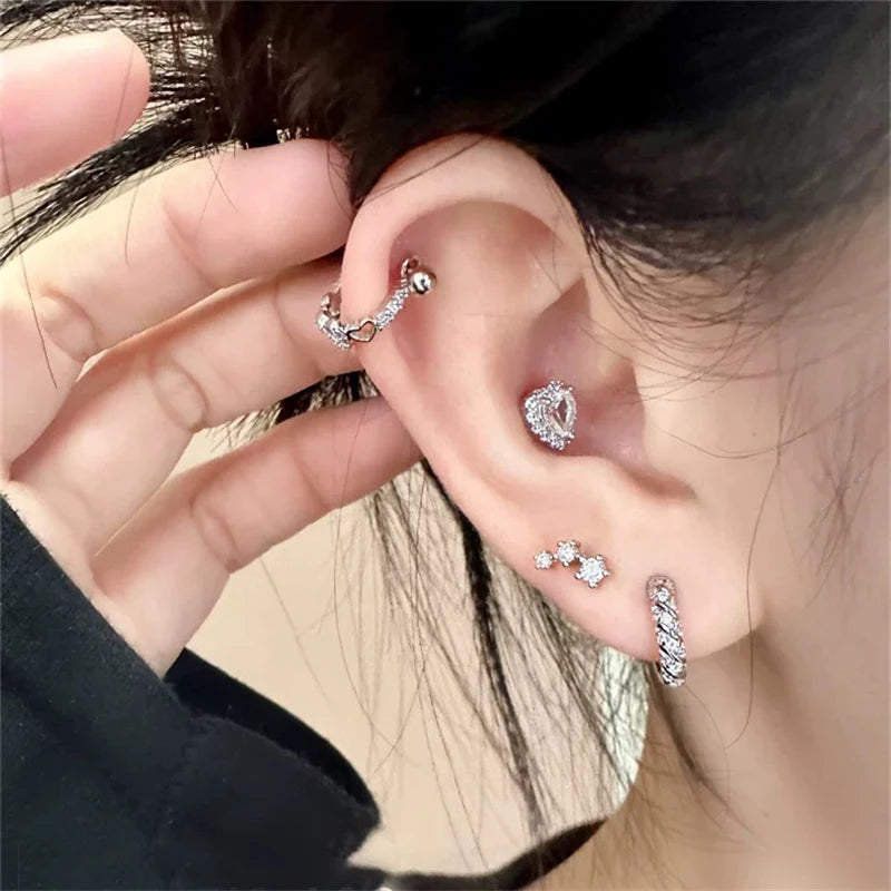 Lunivop New Hollow Out Love 316L Stainless Steel Annular Ear Bone Nail Fashion Delicate Silver Color Earring for Women Y2K Punk Jewelry