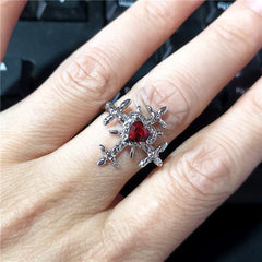 Lunivop Punk Aesthetic Red Zirconia Heart Cross Open Ring Women Hip Hop Grunge Halloween Aesthetic Gothic Rave EMO Jewelry Accessories