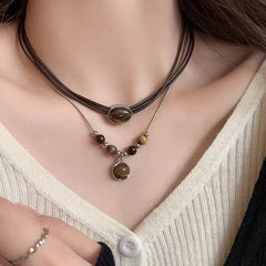 Lunivop Stone Pendants Beads Weave Choker Rope Chain Necklace Punk Goth Charm Korean Men Women Y2K EMO Scene 2000s Accessories Jewelry