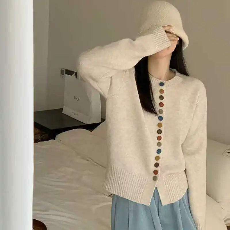 Lunivop Multicolor Button Knit Sweater Cardigan Women Long Sleeve Button-Up Sweater Jacket Teen-girl Autumn Winter Korean Fashion Outfit