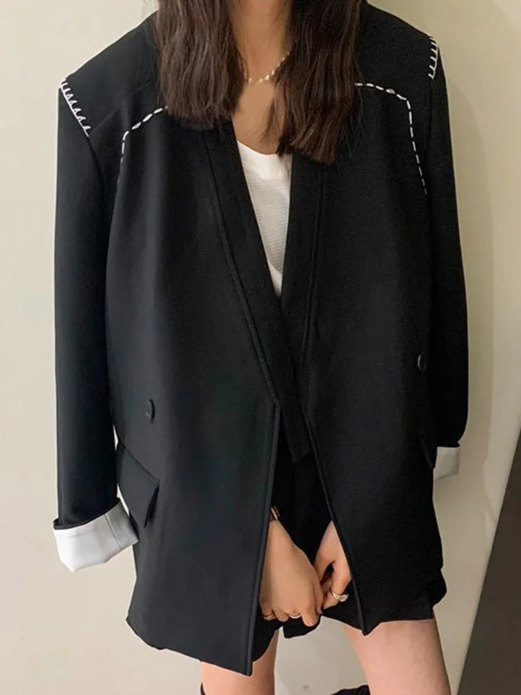 Lunivop Streetwear Loose Purple Blazer Women Long Sleeve Casual Oversize Suit Coats Fashion Fall New Korean Female Design V Neck Outwear