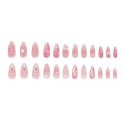 Lunivop  24pcs Press on Nails Acrylic with Tools 3D Butterfly Flowers Nail Tips Sweet Pink False Nails To Stick Almonds Nail Art Women