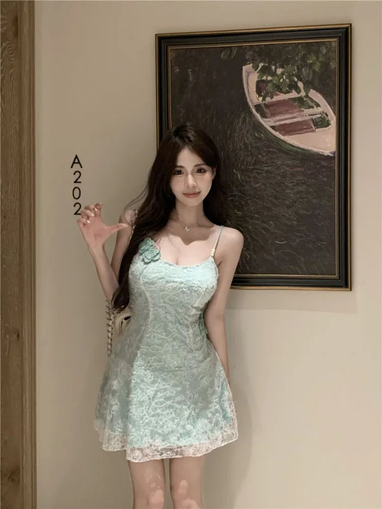 Lunivop  Mini Dresses Women Flowers Lace Patchwork Slim Slash Neck Backless Party Dress Female Sexy Elegant Holiday Casual