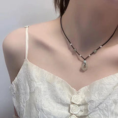 Lunivop Peace Buckle Pendant Necklace Hollow Jade Charms Necklace Chinese Style Clavicle Chain Leather Rope Sweater Necklace