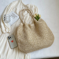 Lunivop  Lazy Style Woven Bag Women's Summer Seaside Vacation Beach Bag Large Capacity Shoulder Bag Straw Bag Tote Bag Work Clothing Wool Knitted Bag Work
