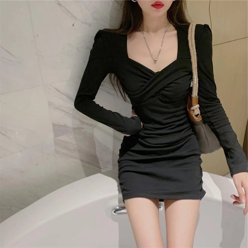 Lunivop  Spicy Girl Autumn New Sle Commute High Waist Bodycon Dr Ele Slimming ort Skirt V-ne Long Sve  Color
