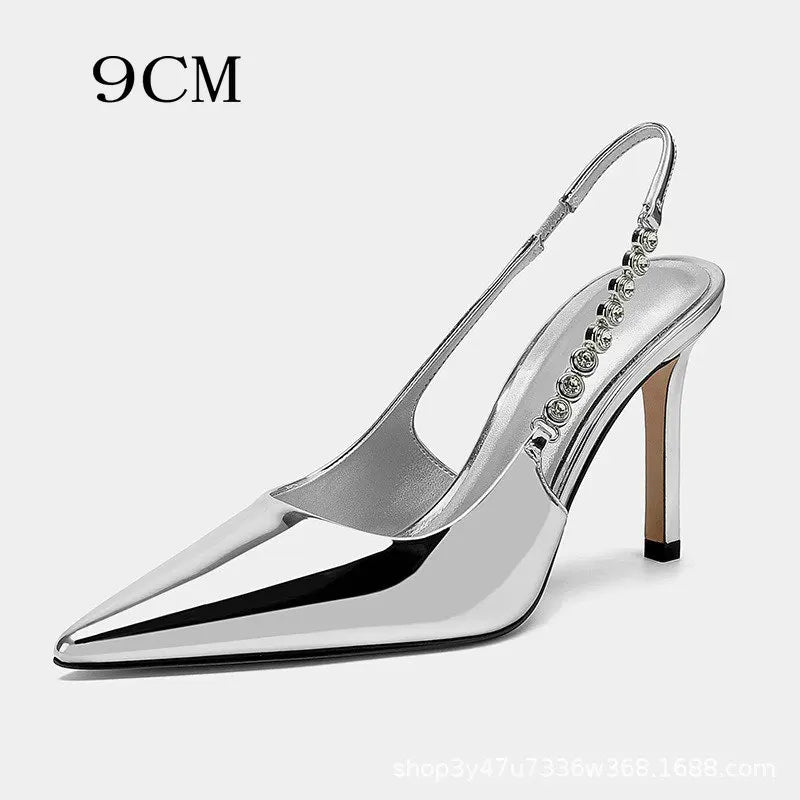 Lunivop  Fashion Pointy High Heels Women's Summer New Chain Design Sense Niche Thin Heels Outside Wear Baotou Sandals Crystal Pumps