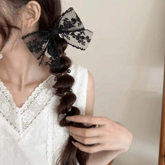 Lunivop  Korean Black Lace Bowknot Hair Tie For Women Girl Elastic Telephone Wire Line Rubber Braided Hair Rope Hairband Hair Accessories
