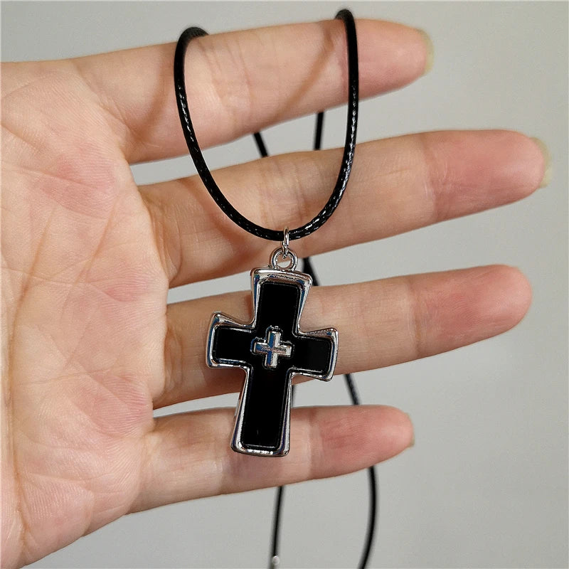 Lunivop Red Pink Large Cross Pendant Leather Choker Necklace Goth Punk Jewelry Charm Statement Women Men Y2k Accessories Halloween Gift