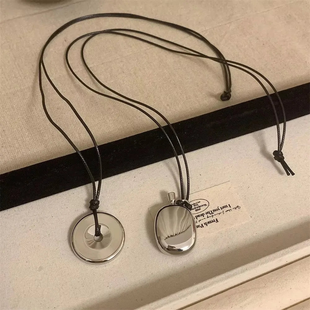 Lunivop Black Leather Rope Long Necklace Pendant Collarbone Chain Choker Design Sweater Chain Female