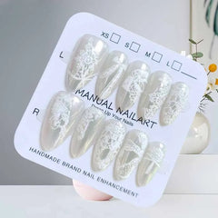 Lunivop  10Pcs French Style Autumn and Winter New Product White Lace Aurora Cat's Eye Short Almond Press on Nails Fake Nails False Nails