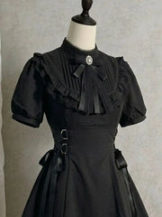 Lunivop  Japanese Style Gothic Black Mini Dress Harajuku Y2k Short Sleeve Dress Party Casual Korean Fahsion Slim Dress Woman