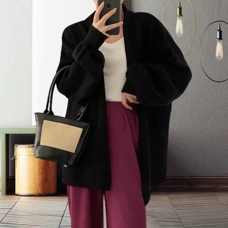 Lunivop Oversized Open Front Knit Cardigan for Women Comfy Sweater Coat Female Open-front Duster Cardi Casual Chic Autumn Winter Outfit