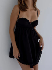 Lunivop  Sexy Black Spliced Embroidery Lace Bra Corset style Sling Dress Women Cross Lacing Up Back Backless Short Dresses Robe Holiday