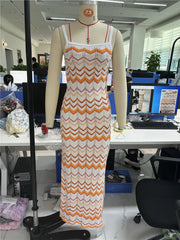Lunivop  Fashion Women Knitted Slip Dress Summer Wave Stripe Print Backless Party Dress for Vacation Cocktail Beach Streetwear